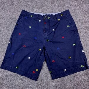 Tommy Hilfiger Mens Navy Blue Embroidered Nautical Flag Chino Shorts Size 32